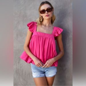 NWT Vici collection Halle Fuchsia Flutter Sleeve Babydoll Top |Size Medium